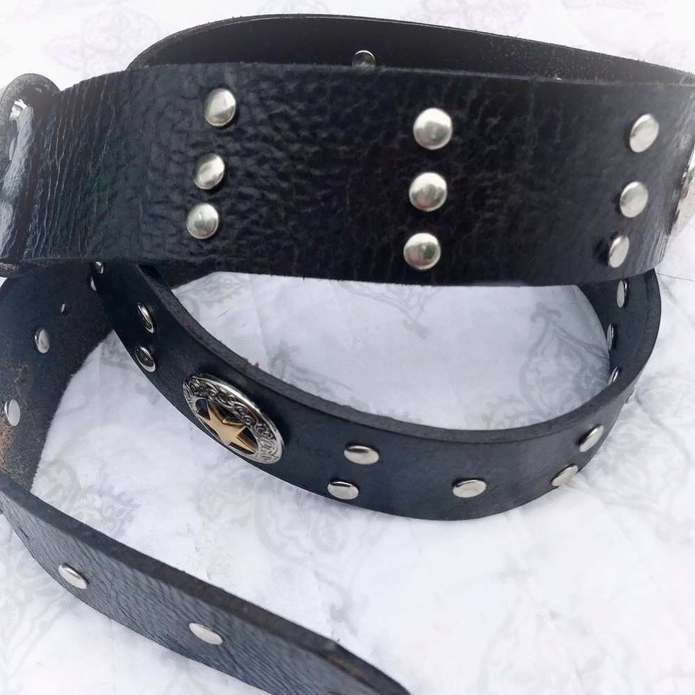 Black leather hand studded belt, Texas star, boho - Picture 7 of 7